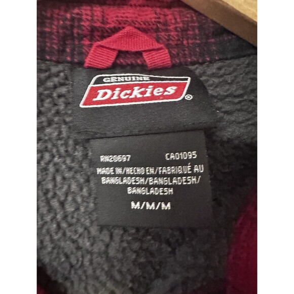 Dickies Jacket Mens Medium Red Buffalo Plaid Sherpa Lined Full Zip - Picture 5 of 5